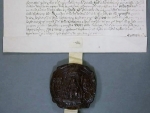 Replica of vellum deed with wax seal