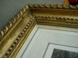 Strips of acid-free mountboard hidden behind the rebate create an air space between the underside of the glass and the face of the watercolour