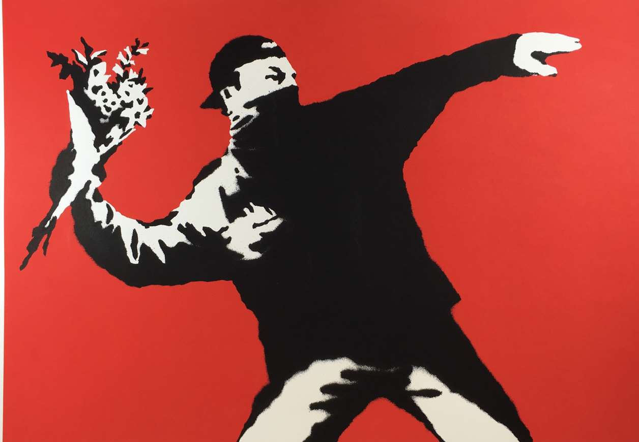 Banksy Screenprint Love Is In The Air, Flower Thrower