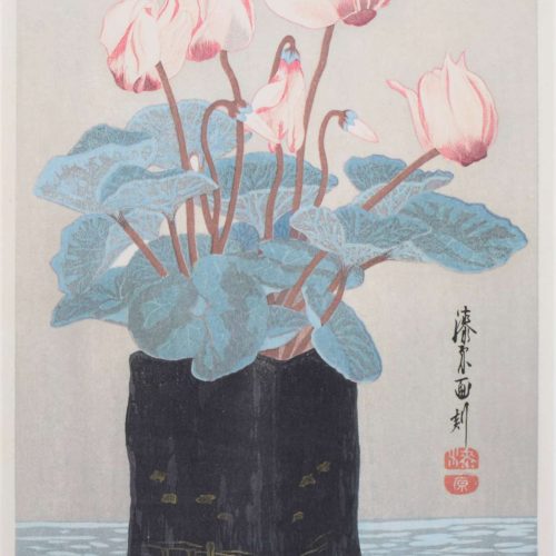 Cyclamen-Yoshijiro-Urushibara-woodblock-print-c.1910-mounted